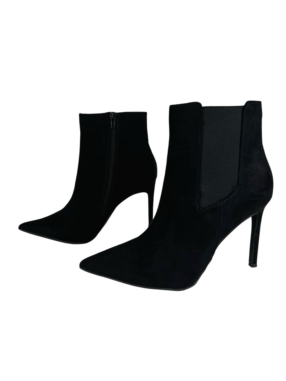 INC Katunn Black Suede Pointed Toe Stiletto Ankle Boots Chelsea Zip 9M